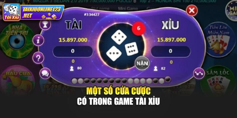Một số cửa cược có trong game tài xỉu